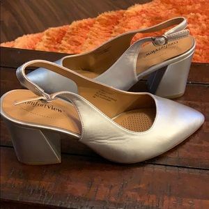 Silver Chunky Heel Pump